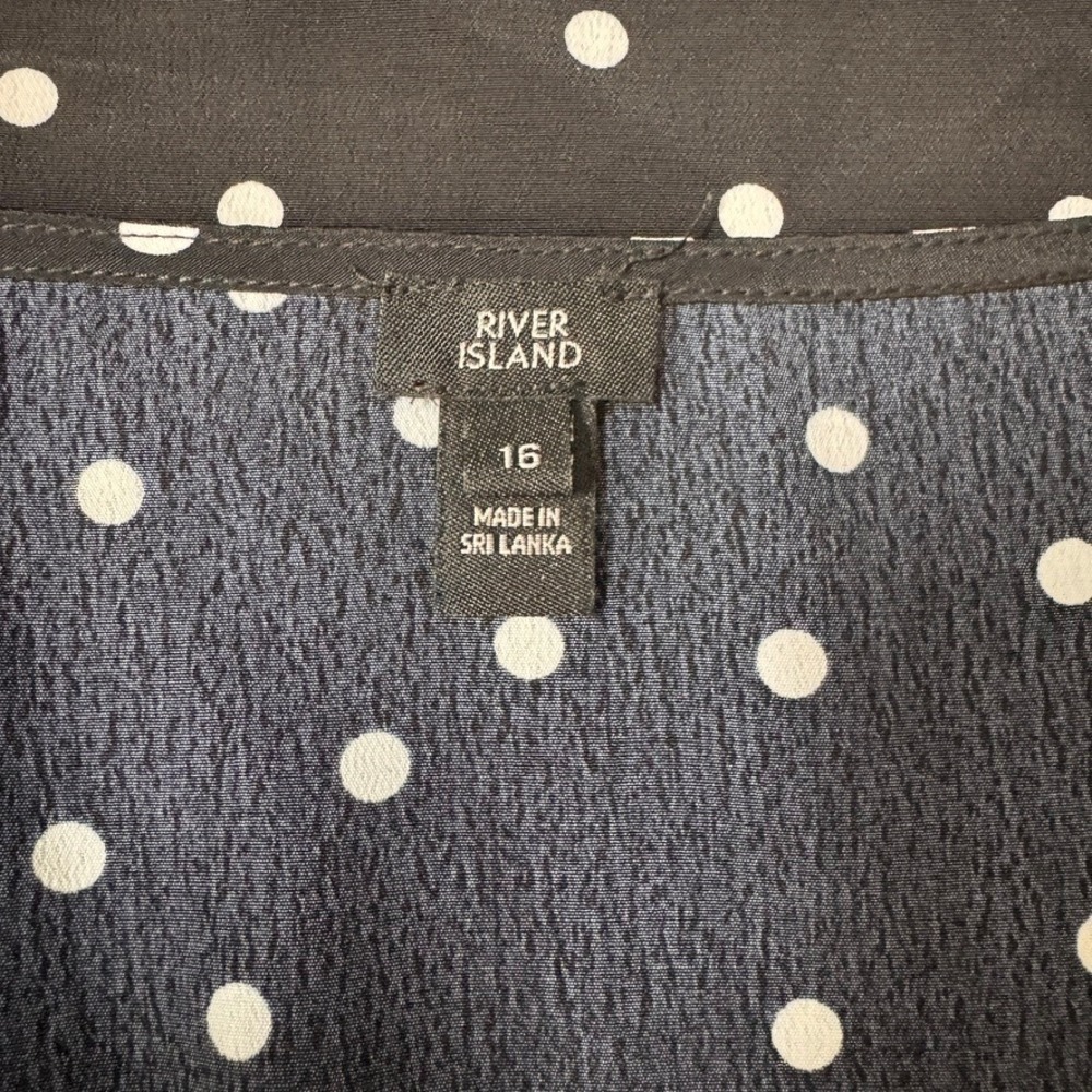 River Island Black Spot Skater Mini Dress Polka Dot Twist Front V-Neck Size 12 - Picture 3 of 5